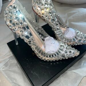 Crystal-Embellished Silver High Heel Pumps - Women's Evening Shoes